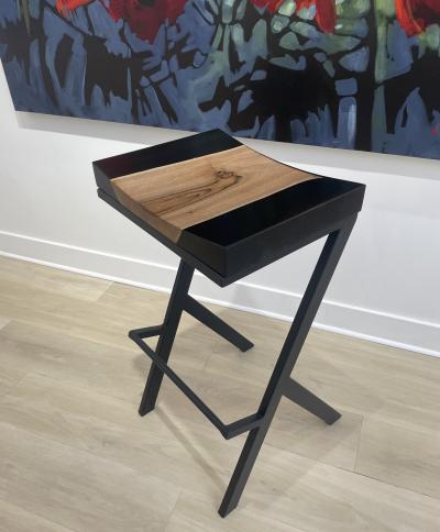 Benjamin McLaughlin English Walnut Black Resin Bar Stool