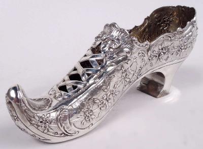 Benjamin Phillips Antique German Rococo Silver Lady s Shoe Ornament