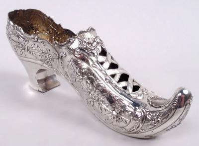 Benjamin Phillips Antique German Rococo Silver Lady s Shoe Ornament