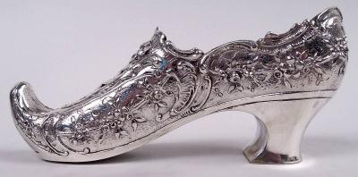Benjamin Phillips Antique German Rococo Silver Lady s Shoe Ornament