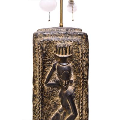 Benjamin Wilson Ben Wilson Pair of Large Plaster Table Lamps with African Motif 1950s