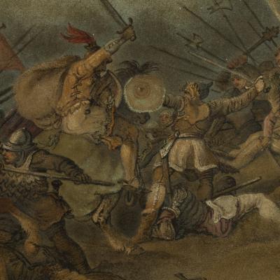 Benjamin Zobel A pair of sand pictures by Benjamin Zobel after paintings by de Loutherbourg