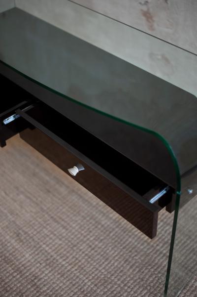 Bent Glass Console With Suspended Drawers 1990s Lacquered Series