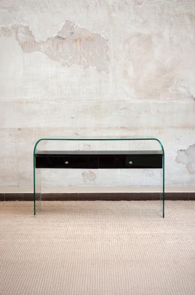 Bent Glass Console With Suspended Drawers 1990s Lacquered Series