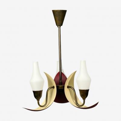 Bent Karlby Pendant Light Brass Red Lacquered Metal Glass Denmark 1950s