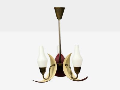Bent Karlby Pendant Light Brass Red Lacquered Metal Glass Denmark 1950s
