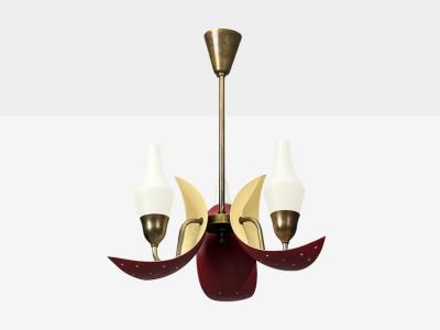 Bent Karlby Pendant Light Brass Red Lacquered Metal Glass Denmark 1950s