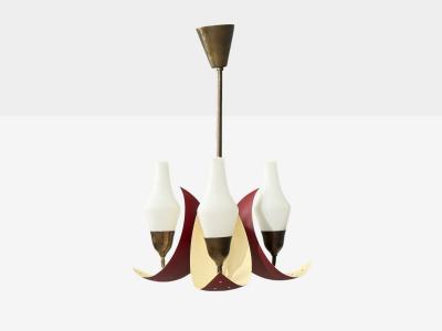 Bent Karlby Pendant Light Brass Red Lacquered Metal Glass Denmark 1950s