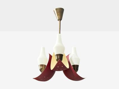 Bent Karlby Pendant Light Brass Red Lacquered Metal Glass Denmark 1950s