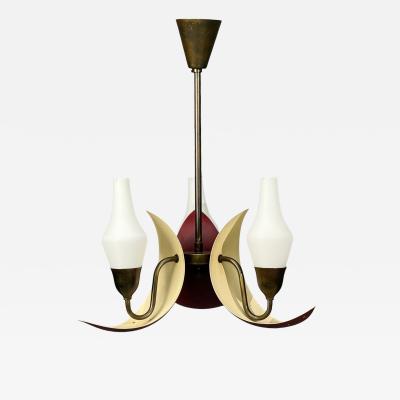 Bent Karlby Pendant Light Brass Red Lacquered Metal Glass Denmark 1950s