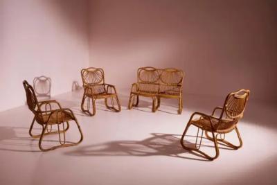 Bentwood Wicker and bamboo Garden or Living Room Set Italian Manufacture 1960s