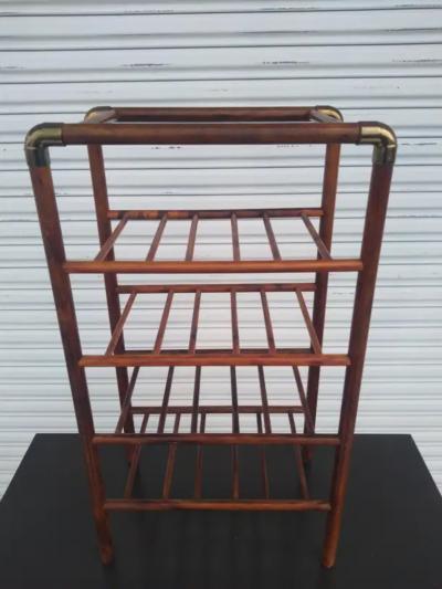 Bentwood wine rack with brass accents