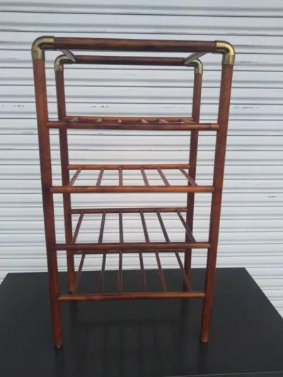 Bentwood wine rack with brass accents