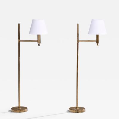 Bergboms Floor Lamps with Brass and Fabric Sweden 1970s