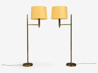 Bergboms Swedish Modern Floor Lamps Brass Fabric Sweden 1960s