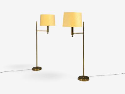 Bergboms Swedish Modern Floor Lamps Brass Fabric Sweden 1960s