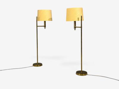 Bergboms Swedish Modern Floor Lamps Brass Fabric Sweden 1960s