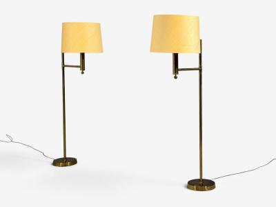 Bergboms Swedish Modern Floor Lamps Brass Fabric Sweden 1960s