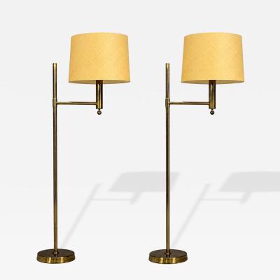 Bergboms Swedish Modern Floor Lamps Brass Fabric Sweden 1960s