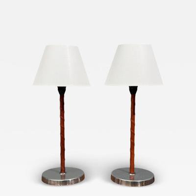 Bergboms Table Lamps Leather Nickel Plated Sweden 1960s