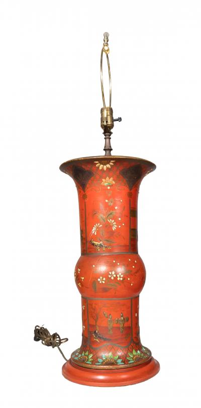 Berlinware Scarlet Cold Painted Vase In The Chinese Style Mounted As A Lamp
