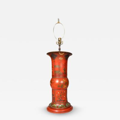 Berlinware Scarlet Cold Painted Vase In The Chinese Style Mounted As A Lamp