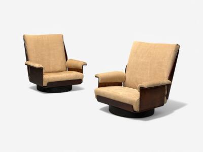 Bernard Brunier French Mid Century Modern Rosewood Suede Low Lounge Chairs