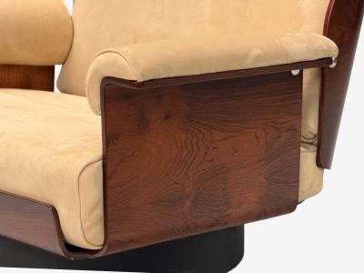 Bernard Brunier French Mid Century Modern Rosewood Suede Low Lounge Chairs