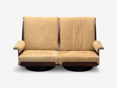 Bernard Brunier French Mid Century Modern Rosewood Suede Settee 1960s