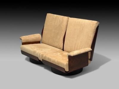 Bernard Brunier French Mid Century Modern Rosewood Suede Settee 1960s