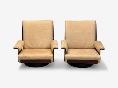 Bernard Brunier French Mid Century Rosewood Suede Rare Sofa Set 1960s