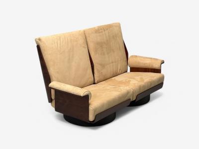 Bernard Brunier French Mid Century Rosewood Suede Rare Sofa Set 1960s