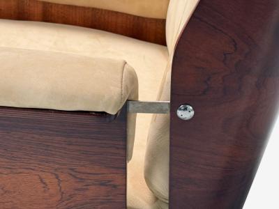 Bernard Brunier French Mid Century Rosewood Suede Rare Sofa Set 1960s