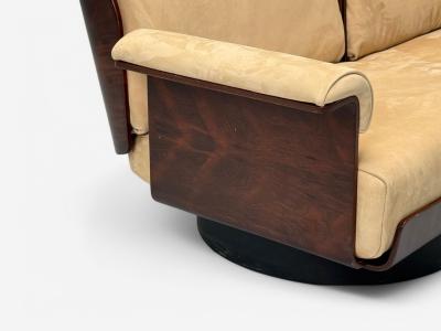 Bernard Brunier French Mid Century Rosewood Suede Rare Sofa Set 1960s