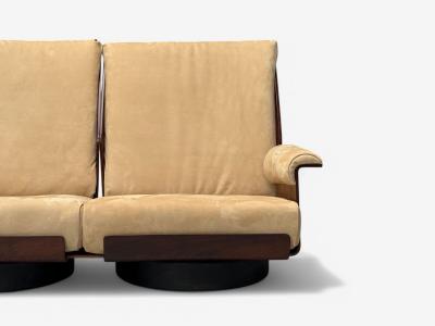 Bernard Brunier French Mid Century Rosewood Suede Rare Sofa Set 1960s