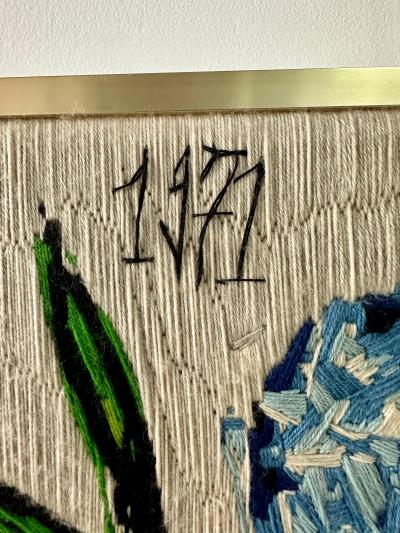 Bernard Buffet After Bernard Buffet 1971 Blue Hydrangeas Wool Tapestry Framed Wall Art