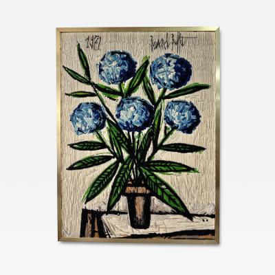 Bernard Buffet After Bernard Buffet 1971 Blue Hydrangeas Wool Tapestry Framed Wall Art