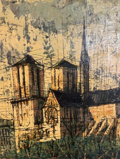 Bernard Buffet MID CENTURY FRENCH NOTRE DAME ON THE SEINE PAINTING STYLE OF BERNARD BUFFET