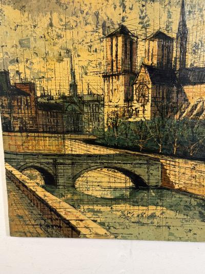Bernard Buffet MID CENTURY FRENCH NOTRE DAME ON THE SEINE PAINTING STYLE OF BERNARD BUFFET