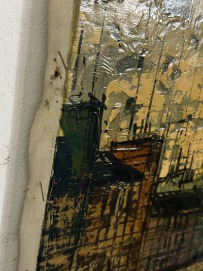 Bernard Buffet MID CENTURY FRENCH NOTRE DAME ON THE SEINE PAINTING STYLE OF BERNARD BUFFET