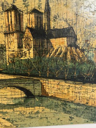 Bernard Buffet MID CENTURY FRENCH NOTRE DAME ON THE SEINE PAINTING STYLE OF BERNARD BUFFET
