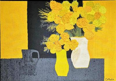 Bernard Cathelin Nature morte aux deux bouquets de roses ol lude