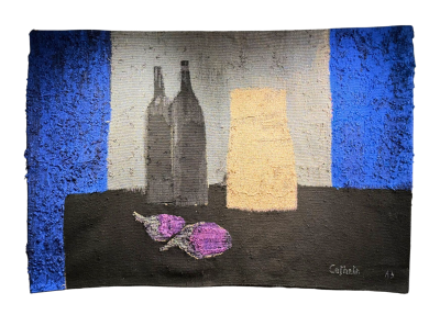 Bernard Cathelin Nature morte bleu et noir aux aubergines