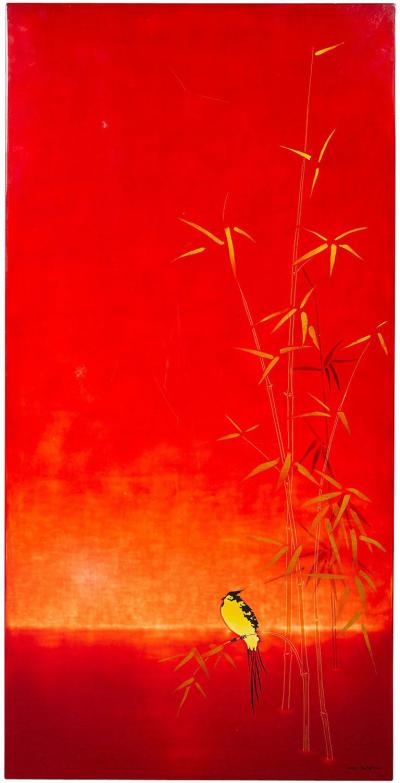 Bernard Dunand RED LACQUERED JAPANESQUE PANEL BY BERNARD DUNAND