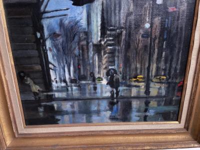 Bernard Lamotte New York City Rainy Night Street Scene in Moody Blue