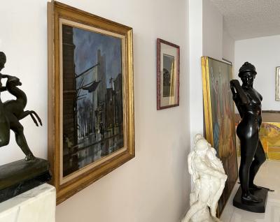 Bernard Lamotte New York City Rainy Night Street Scene in Moody Blue