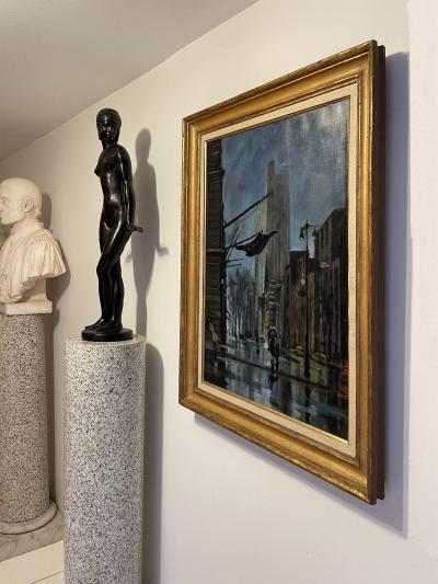 Bernard Lamotte New York City Rainy Night Street Scene in Moody Blue