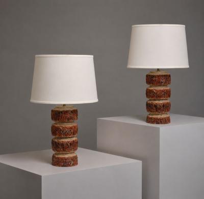 Bernard Rooke Brutalist Table Lamps Beige Textured Ceramic England 1970s