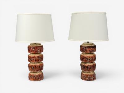 Bernard Rooke Brutalist Table Lamps Beige Textured Ceramic England 1970s