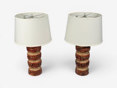 Bernard Rooke Brutalist Table Lamps Beige Textured Ceramic England 1970s